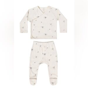 Quincy Mae Wrap top and footie set in Ditsy Ocean.  Size 3-6M